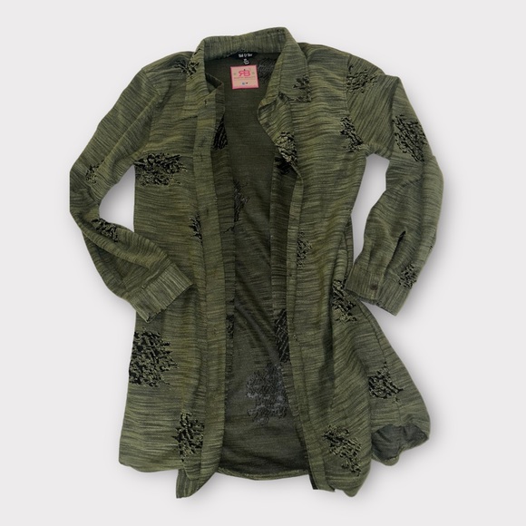 Olive Green Distressed Yak & Yeti Blouse/Cardigan - Picture 2 of 6